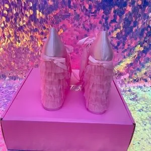 Dolls Kill | Shoes | Sugar Thrillz Pink Satin Ruffled  Sugar Thrillz Pink Satin Ruffled Platform MaryJanes main image 0